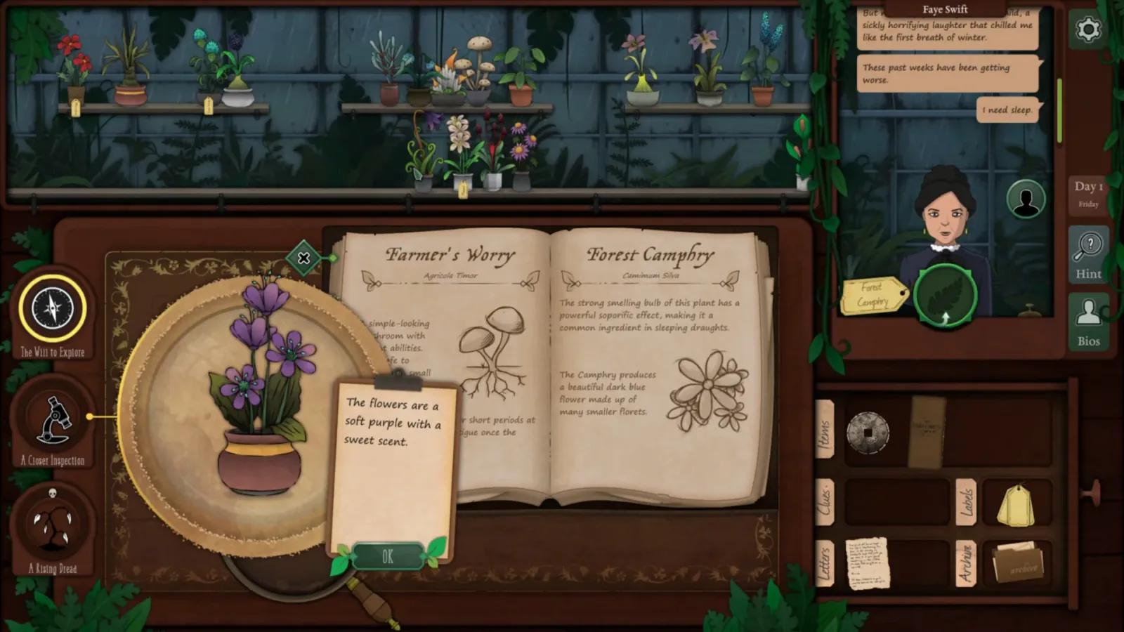 Official gameplay screenshot from Strange Horticulture.
